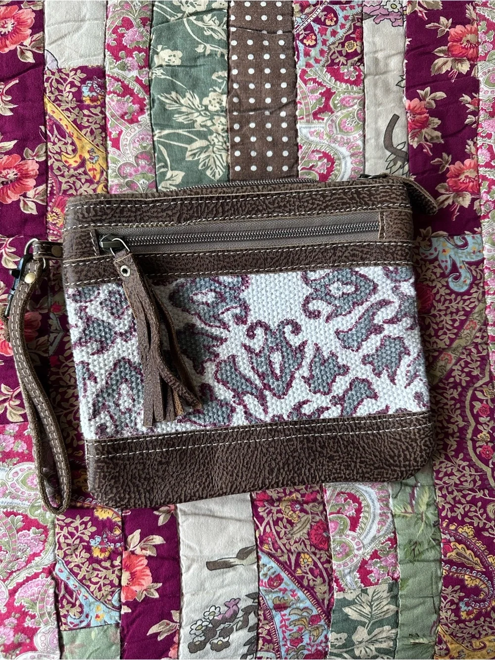 Myra Bag Paisley Patterned Wristlet Clutch with Tassel